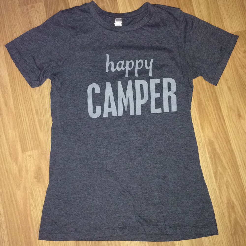 Thread Tank Designs gray tee "happy camper" small